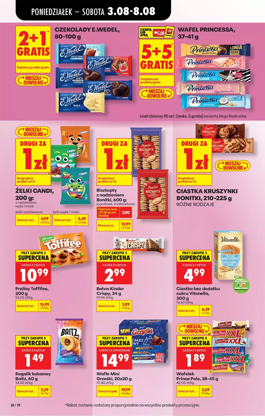 Gazetka promocyjna Biedronka - Od Poniedziałku - ważna 03.08 do 08.08.2026 - strona 52 - produkty: Baton, Biszkopty, Bonitki, Ciastka, Fa, Grześki, Kakao, Kinder, Mini Grześki, Por, Praliny, Prince Polo, Rogal, Toffifee, Wafelek, Wafle