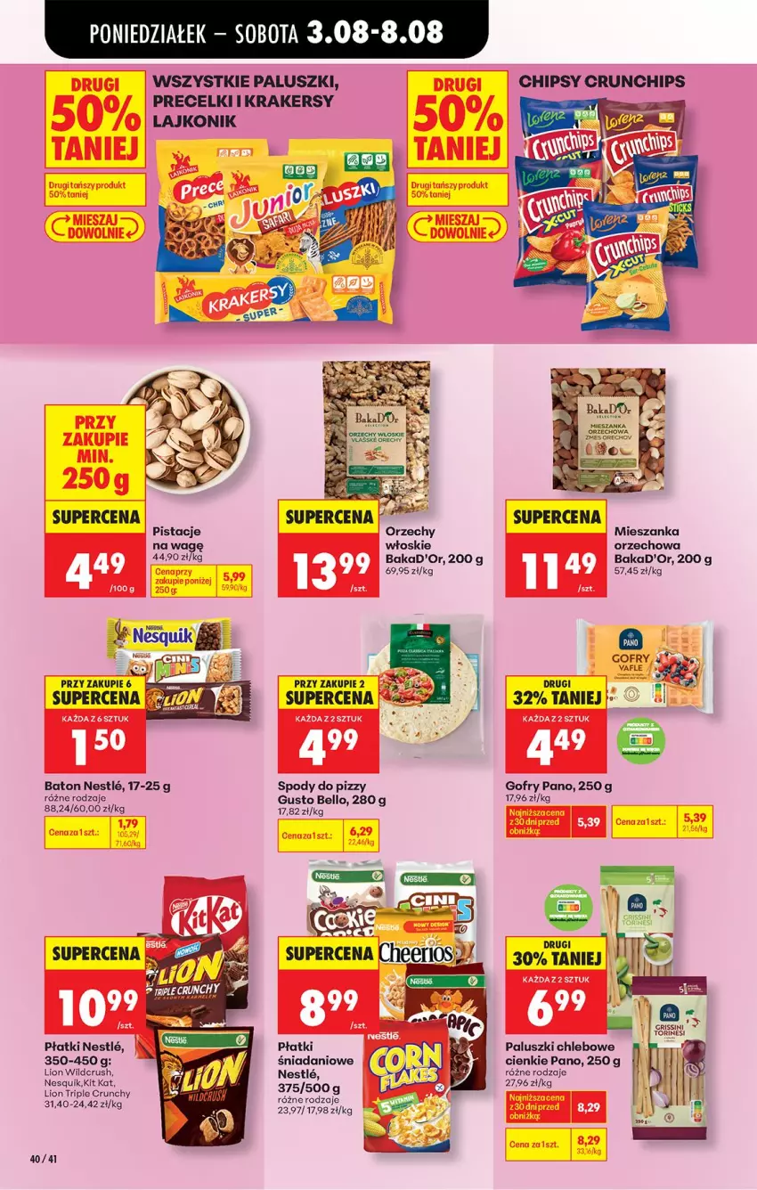 Gazetka promocyjna Biedronka - Od Poniedziałku - ważna 03.08 do 08.08.2026 - strona 58 - produkty: Baton, Bell, Chipsy, Chleb, Crunchips, Danio, Gofry, Grissini, Kit Kat, Krakersy, Lajkonik, Lion, Mieszanka orzechowa, Nesquik, Pistacje, Precelki