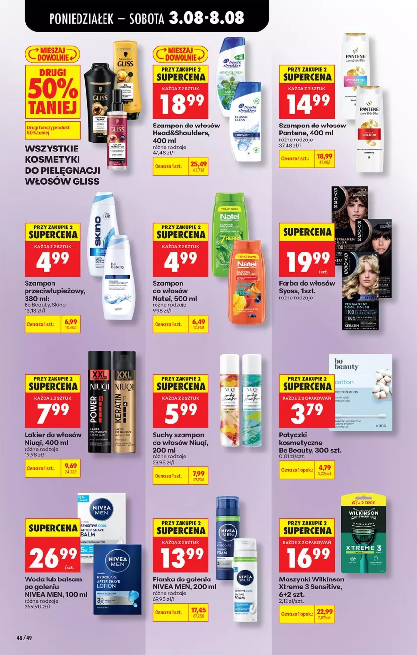 Gazetka promocyjna Biedronka - Od Poniedziałku - ważna 03.08 do 08.08.2026 - strona 70 - produkty: Be Be, Fa, Farba do włosów, Kosmetyki do pielęgnacji, Lakier, Lakier do włosów, Niuqi, Nivea, Nivea Men, Nuty, Pantene, Pianka do golenia, Suchy szampon, Syoss, Szampon, Woda