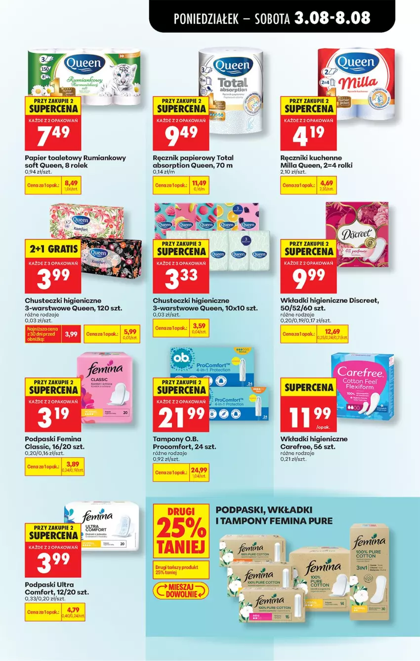 Gazetka promocyjna Biedronka - Od Poniedziałku - ważna 03.08 do 08.08.2026 - strona 71 - produkty: Carefree, Chusteczki, Discreet, O.B., Papier, Papier toaletowy, Podpaski, Pur, Ręcznik, Rolki, Rum, Tampony, Wkładki