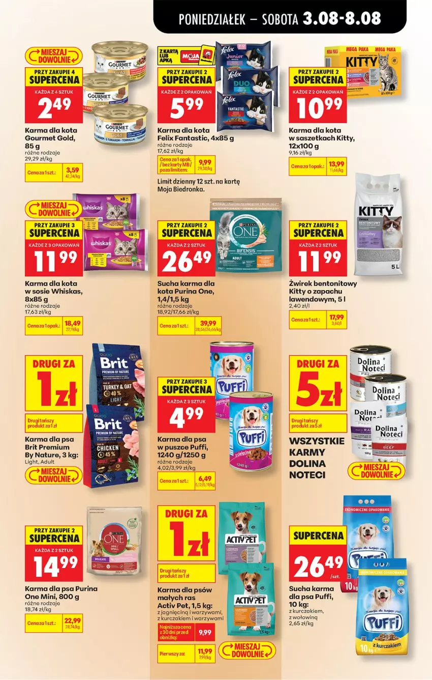 Gazetka promocyjna Biedronka - Od Poniedziałku - ważna 03.08 do 08.08.2026 - strona 79 - produkty: Brit, Fa, Fanta, Felix, Gourmet Gold, Kurczak, Puf, Pur, Purina, Sos, Sucha karma, Warzywa, Whiskas