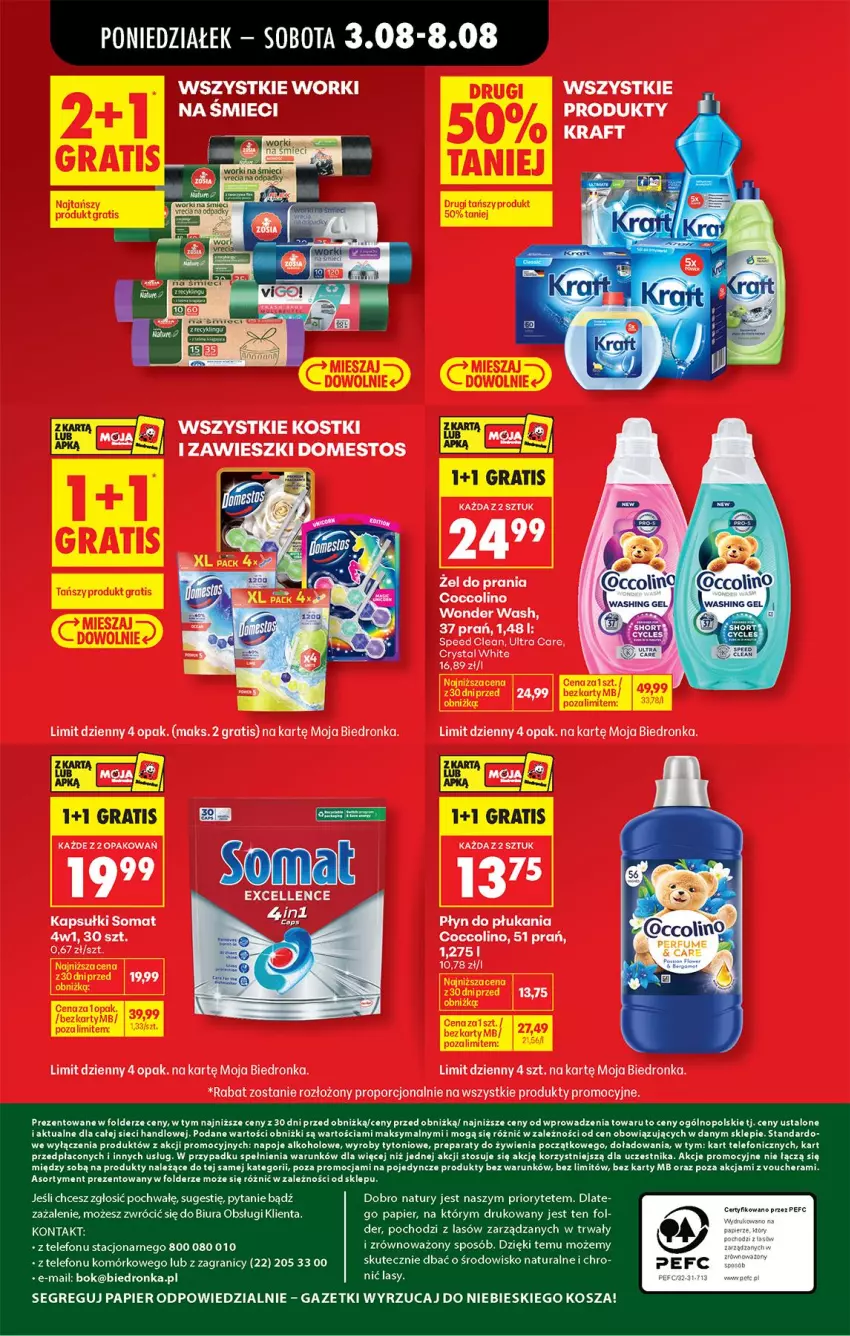 Gazetka promocyjna Biedronka - Od Poniedziałku - ważna 03.08 do 08.08.2026 - strona 80 - produkty: Coccolino, Domestos, Gra, Kosz, Napoje, Papier, Płyn do płukania, Por, Somat, Telefon, Zawieszki
