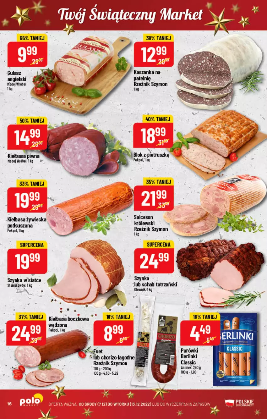 Gazetka promocyjna PoloMarket - Gazetka pomocyjna - ważna 07.12 do 13.12.2022 - strona 16 - produkty: Berlinki, Kasza, Kaszanka, Kiełbasa, Kiełbasa piwna, Królewski, Madej Wróbel, Pekpol, Salceson, Szynka