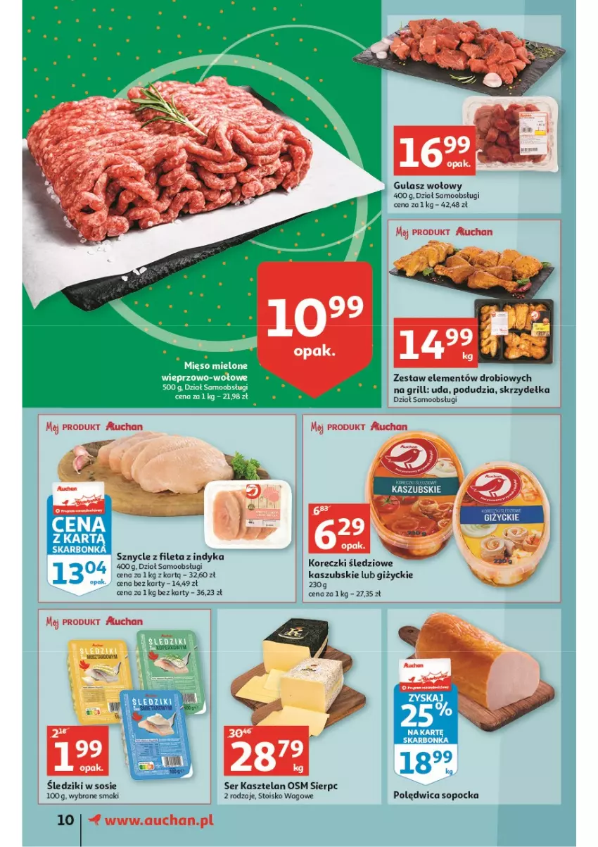 Gazetka promocyjna Auchan - Wiosenne superoferty są w cenie Supermarkety - ważna 05.05 do 11.05.2022 - strona 10 - produkty: Grill, Gulasz wołowy, Kasztelan, Koreczki śledziowe, Polędwica, Ser, Ser Kasztelan, Sos