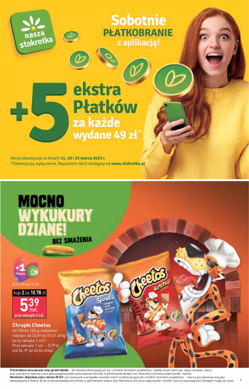 Gazetka promocyjna Stokrotka - Market - ważna 16.03 do 22.03.2023 - strona 7 - produkty: Cheetos, Chrupki, Mięso, Owoce, Warzywa