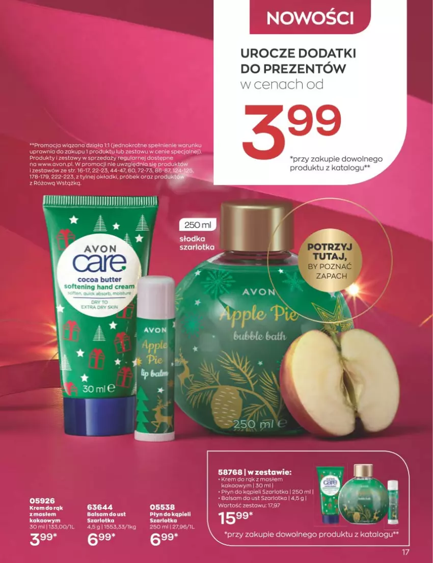 Gazetka promocyjna Avon - Katalog Avon 12/2022 kampania grudzień - ważna 01.12 do 31.12.2022 - strona 17 - produkty: Balsam do ust, Fa, Kakao, Szarlotka