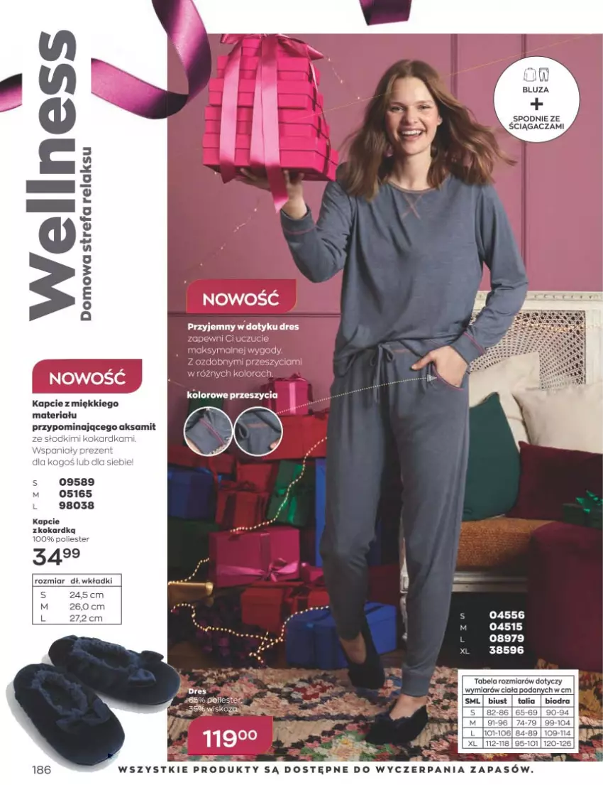 Gazetka promocyjna Avon - Katalog Avon 12/2022 kampania grudzień - ważna 01.12 do 31.12.2022 - strona 186 - produkty: Aksam, Bluza, Dres, Fa, Kapcie, Spodnie, Wkładki