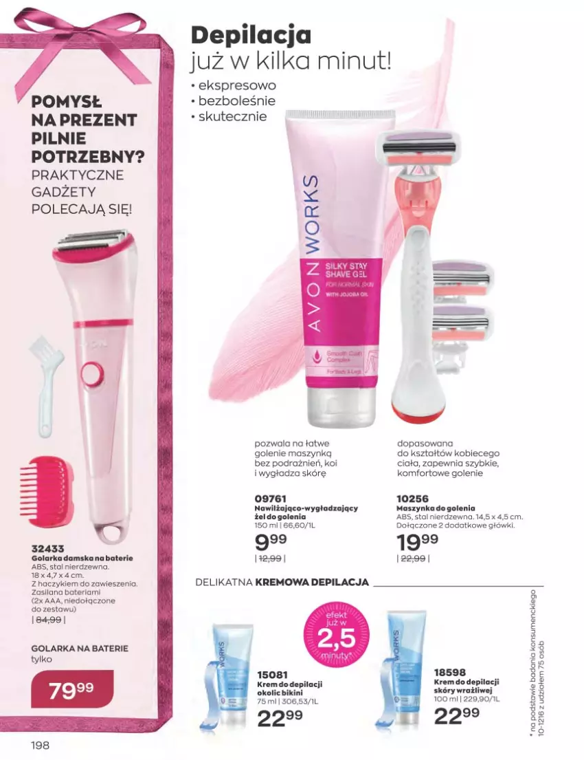 Gazetka promocyjna Avon - Katalog Avon 12/2022 kampania grudzień - ważna 01.12 do 31.12.2022 - strona 198 - produkty: Bateria, Bikini, Golarka, Haczyk, Krem do depilacji, LANA, Maszynka, Maszynka do golenia, Szynka