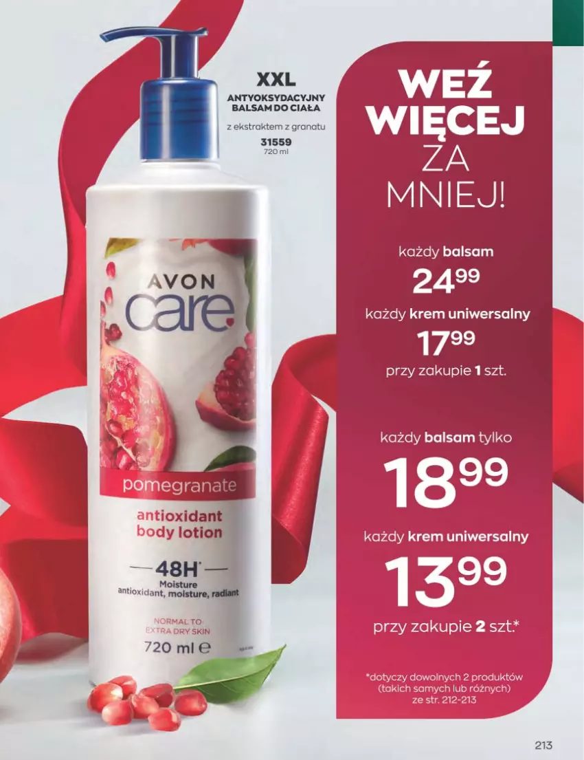 Gazetka promocyjna Avon - Katalog Avon 12/2022 kampania grudzień - ważna 01.12 do 31.12.2022 - strona 213 - produkty: Balsam do ciała, Gra, Granat, Krem uniwersalny