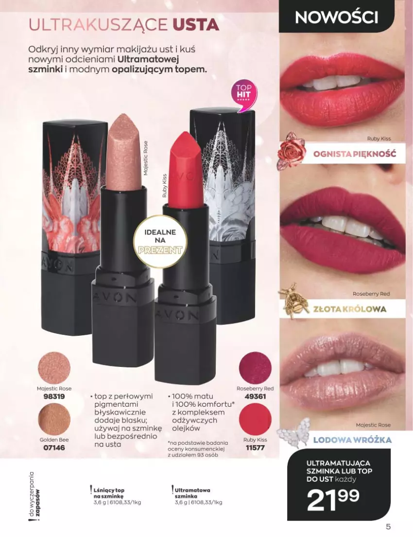 Gazetka promocyjna Avon - Katalog Avon 12/2022 kampania grudzień - ważna 01.12 do 31.12.2022 - strona 5 - produkty: Inka, Makijaż, Olej, Rama, Szminka, Top