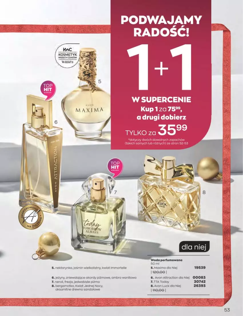 Gazetka promocyjna Avon - Katalog Avon 12/2022 kampania grudzień - ważna 01.12 do 31.12.2022 - strona 53 - produkty: Aksam, Jeżyny, Nektar, Nektarynka, Perfum, Woda, Woda perfumowana