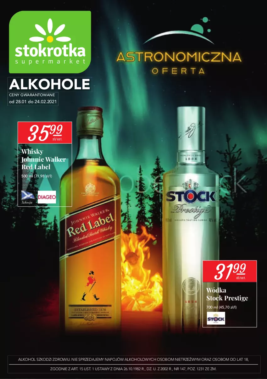 Gazetka promocyjna Stokrotka - Oferta alkoholowa - ważna 28.01 do 24.02.2021 - strona 1 - produkty: Johnnie Walker, Koc, Stock, Whisky, Wódka