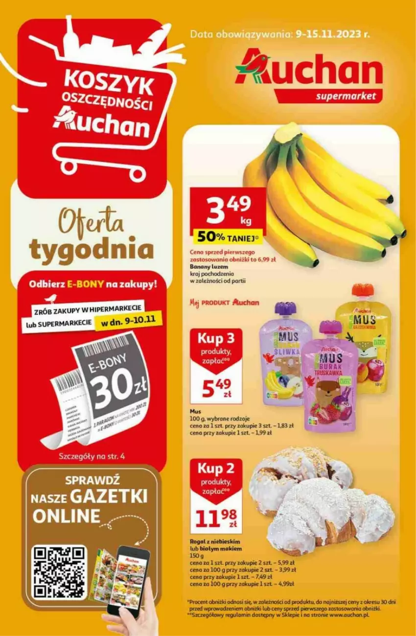 Gazetka promocyjna Auchan - ważna 09.11 do 15.11.2023 - strona 1 - produkty: Banany, Kosz