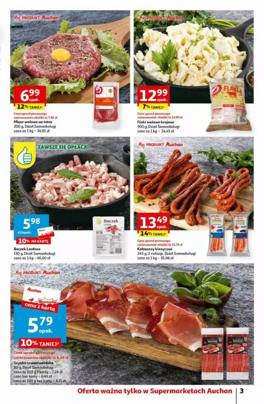 Gazetka promocyjna Auchan - ważna 09.11 do 15.11.2023 - strona 3 - produkty: Boczek, Flaki, Flaki wołowe, Kabanos, Mięso, Mięso wołowe