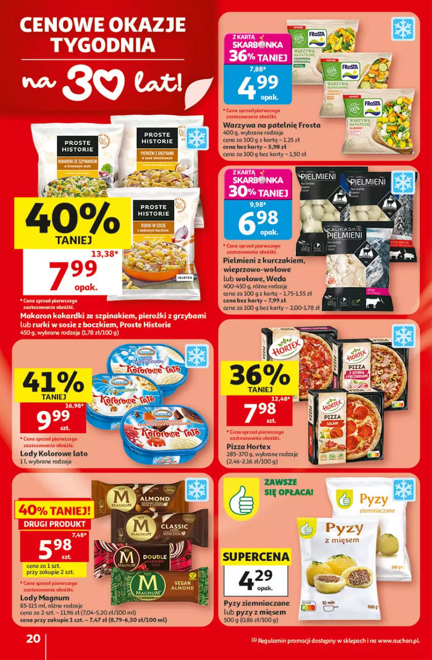 Gazetka promocyjna Auchan - 30 Lat Hipermarket - ważna 30.07 do 05.08.2026 - strona 20 - produkty: Frosta, Hortex, Kask, Kurczak, Lody, Pizza, Warzywa