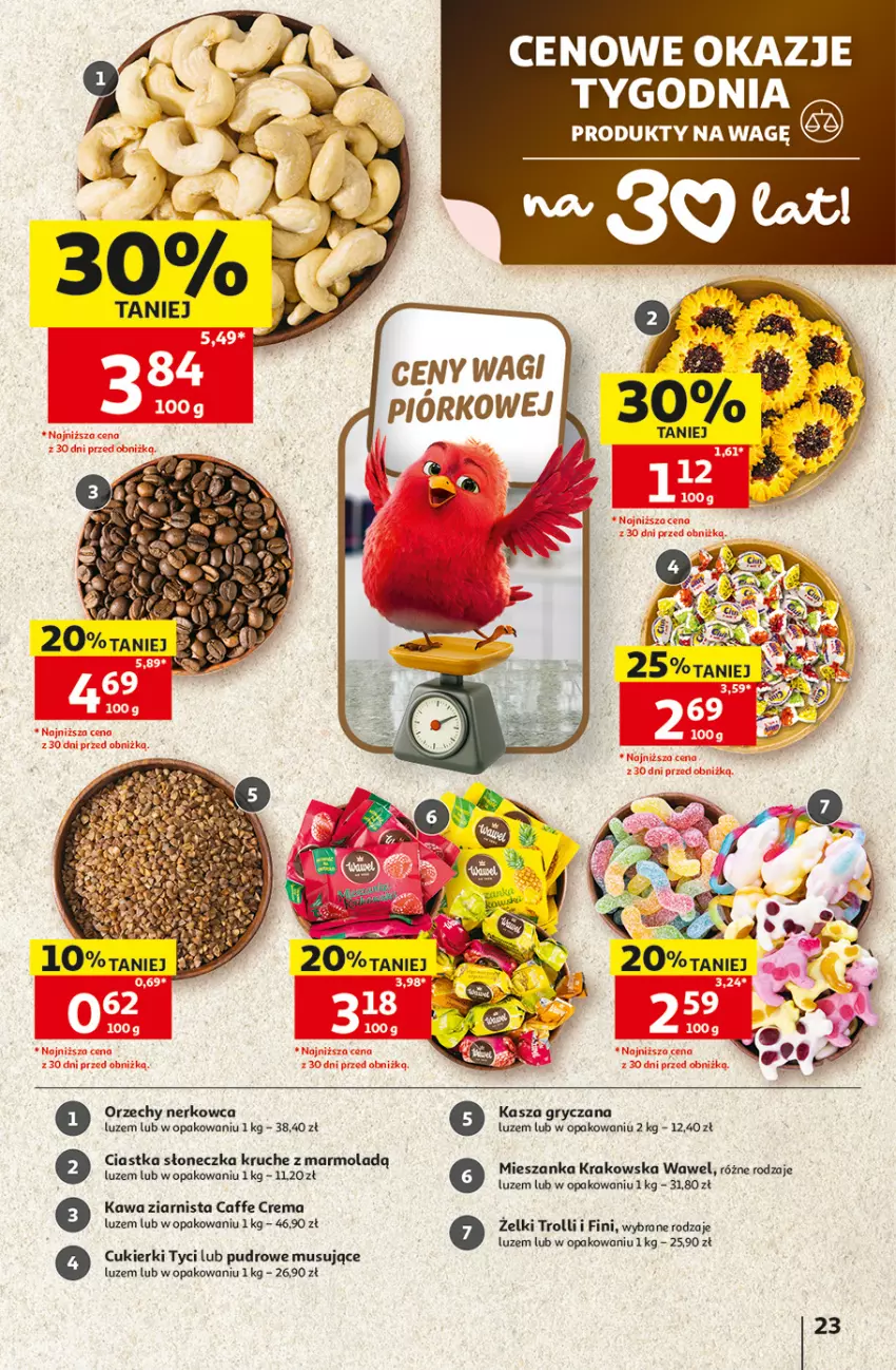 Gazetka promocyjna Auchan - 30 Lat Hipermarket - ważna 30.07 do 05.08.2026 - strona 23 - produkty: Ciastka, Cukier, Cukierki, Gry, Kasza, Kasza gryczana, Kawa, Kawa ziarnista, Mola, Mus, Wawel