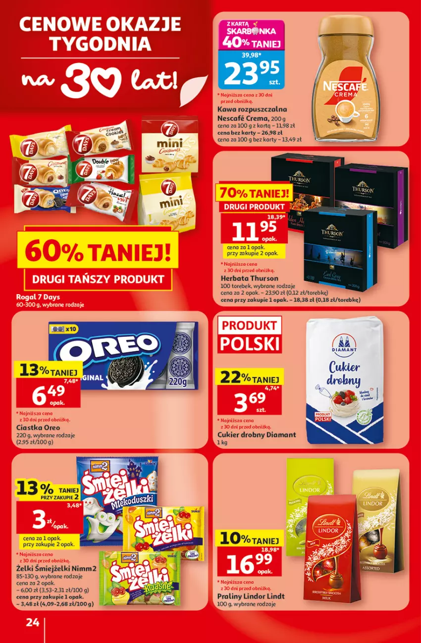 Gazetka promocyjna Auchan - 30 Lat Hipermarket - ważna 30.07 do 05.08.2026 - strona 24 - produkty: Ciastka, Cukier, Diamant, Herbata, Kawa, Kawa rozpuszczalna, Lindor, Lindt, Nimm2, Oreo, Praliny