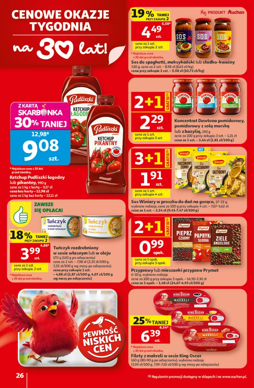 Gazetka promocyjna Auchan - 30 Lat Hipermarket - ważna 30.07 do 05.08.2026 - strona 26 - produkty: Dawtona, Olej, Prymat, Przyprawy, Sos, Spaghetti, Tuńczyk, Winiary