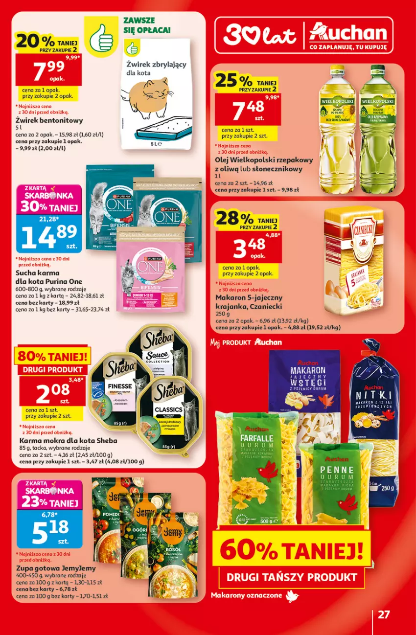 Gazetka promocyjna Auchan - 30 Lat Hipermarket - ważna 30.07 do 05.08.2026 - strona 27 - produkty: Fa, Makaron, Olej, Penne, Pur, Purina, Rum, Sheba, Sucha karma, Zupa