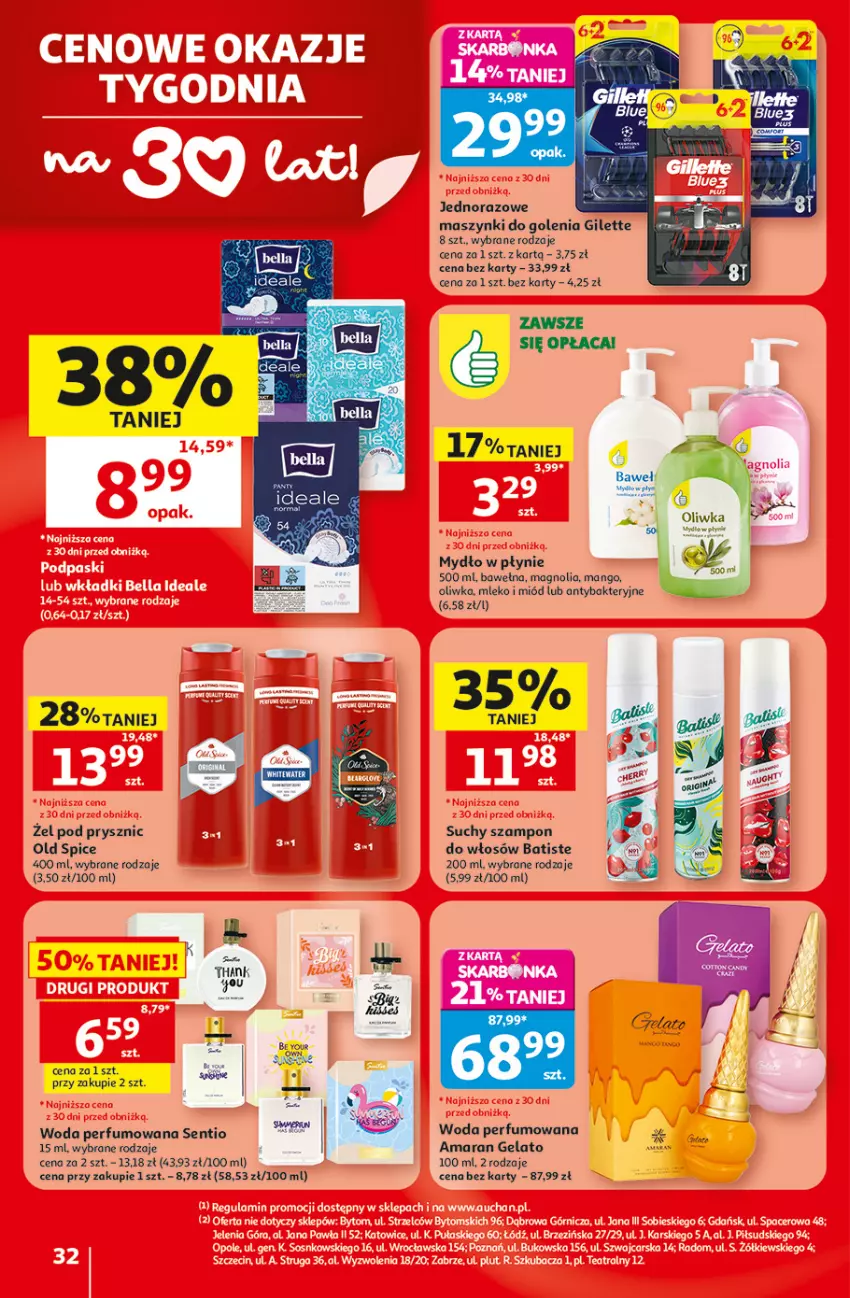 Gazetka promocyjna Auchan - 30 Lat Hipermarket - ważna 30.07 do 05.08.2026 - strona 32 - produkty: Batiste, Dada, Mango, Miód, Mleko, Mydło, Mydło w płynie, Old Spice, Perfum, Suchy szampon, Szampon, Wełna, Woda, Woda perfumowana