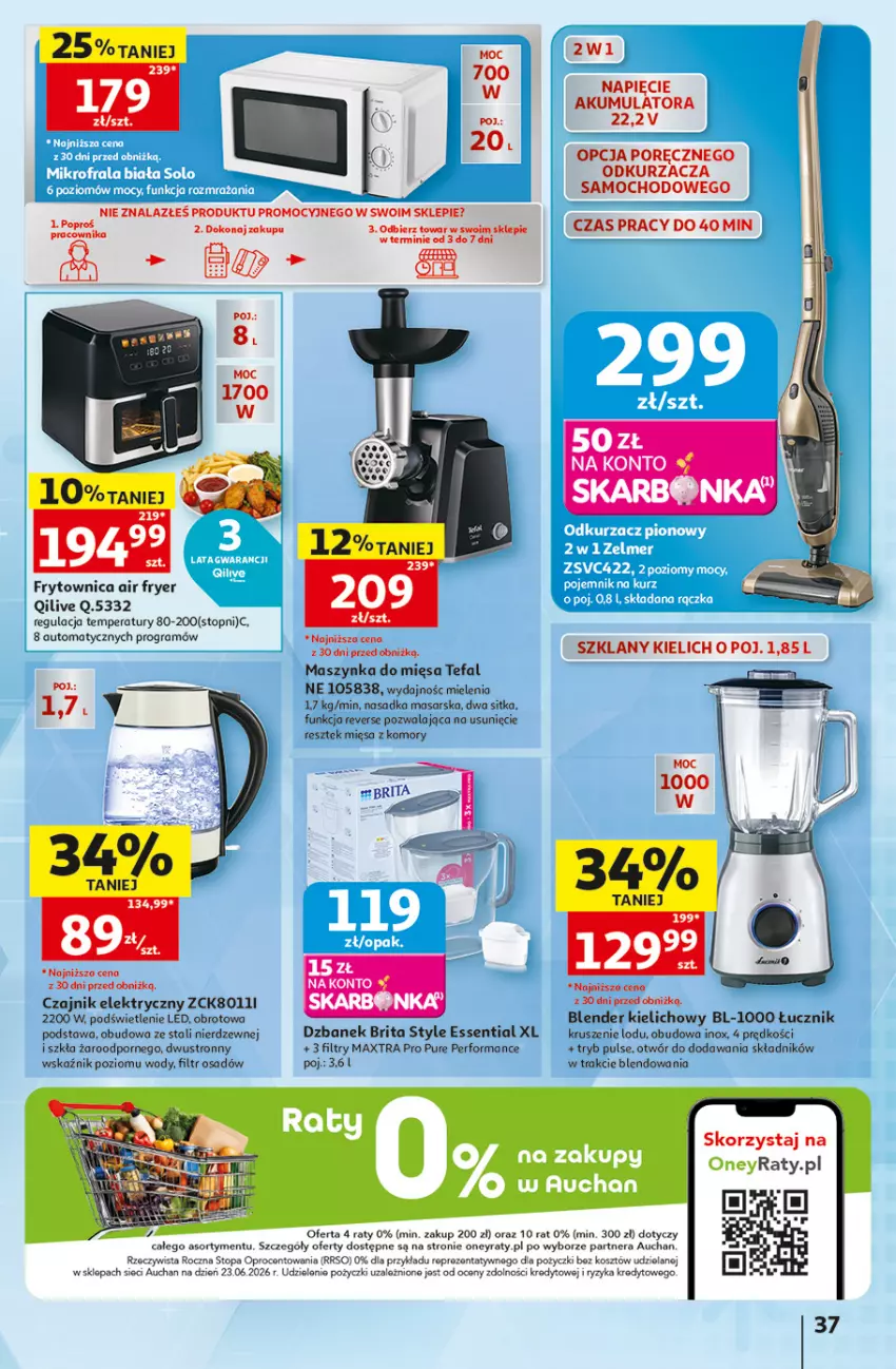 Gazetka promocyjna Auchan - 30 Lat Hipermarket - ważna 30.07 do 05.08.2026 - strona 37 - produkty: Akumulator, Blender, Brit, Brita, Czajnik, Czajnik elektryczny, Dzbanek, Fa, Gra, Kosz, Maszynka, Odkurzacz, Por, Pur, Szynka, Tefal, Top