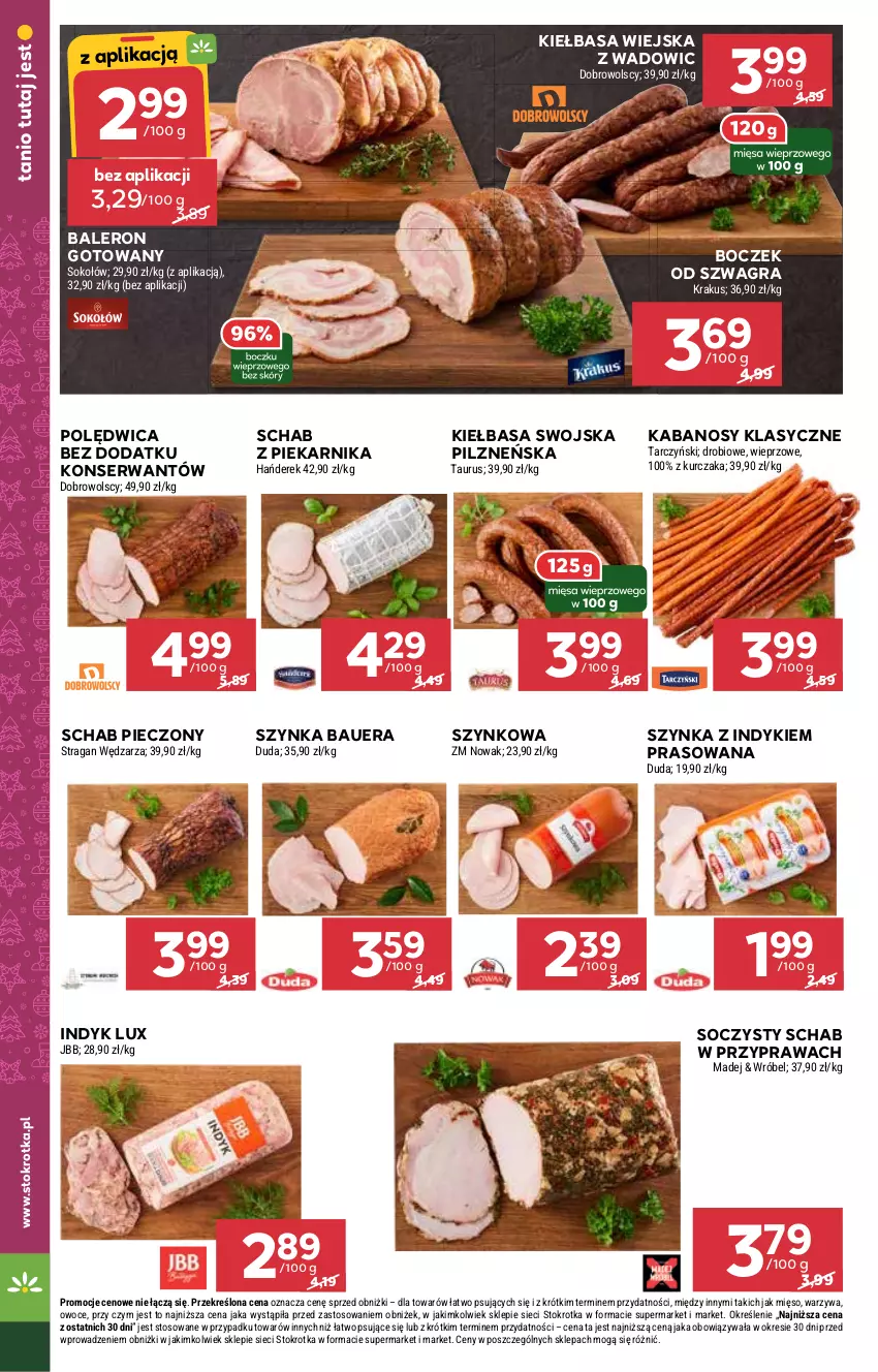 Gazetka promocyjna Stokrotka - Supermarket - ważna 19.12 do 27.12.2024 - strona 16 - produkty: Boczek, Gra, Indyk lux, Kabanos, Kiełbasa, Kiełbasa wiejska, Kurczak, Mięso, Owoce, Piec, Piekarnik, Polędwica, Schab pieczony, Ser, Sok, Sokołów, Szynka, Warzywa