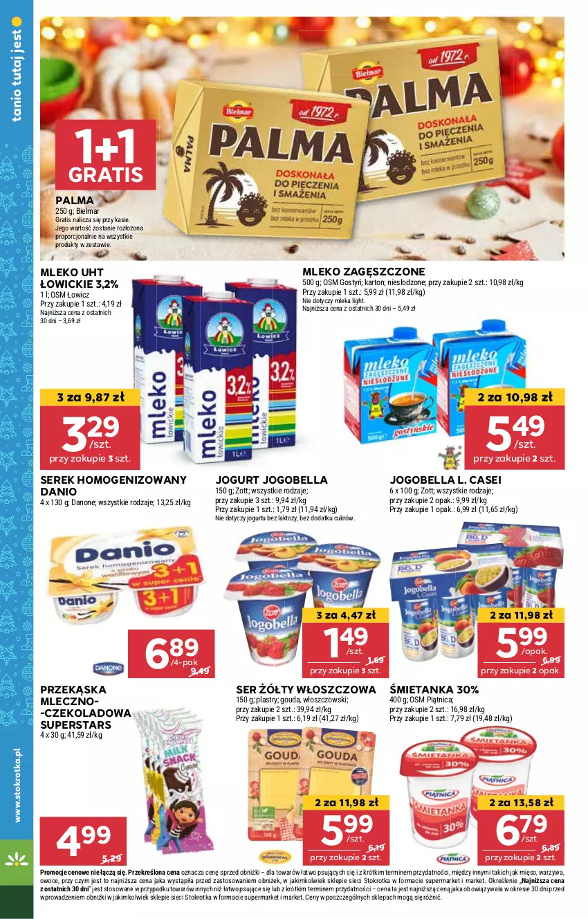 Gazetka promocyjna Stokrotka - Supermarket - ważna 19.12 do 27.12.2024 - strona 20 - produkty: Bell, Bella, Danio, Gouda, Gra, Jogobella, Jogurt, Mięso, Mleko, Mleko zagęszczone, Owoce, Palma, Por, Ser, Serek, Serek homogenizowany, Warzywa, Włoszczowski