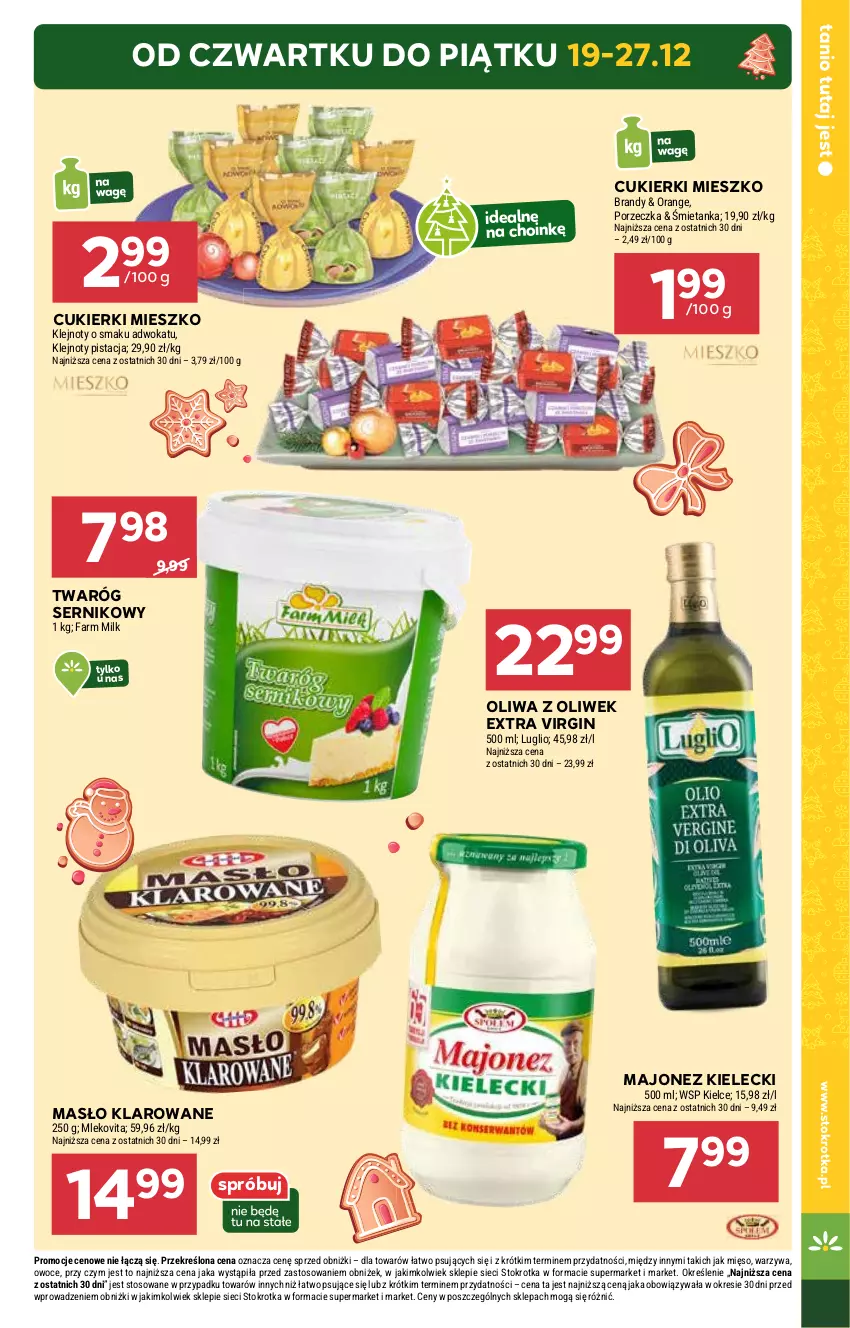 Gazetka promocyjna Stokrotka - Supermarket - ważna 19.12 do 27.12.2024 - strona 7 - produkty: Cukier, Cukierki, Gin, Majonez, Masło, Masło klarowane, Mięso, Oliwa, Oliwa z oliwek, Owoce, Ser, Twaróg, Warzywa