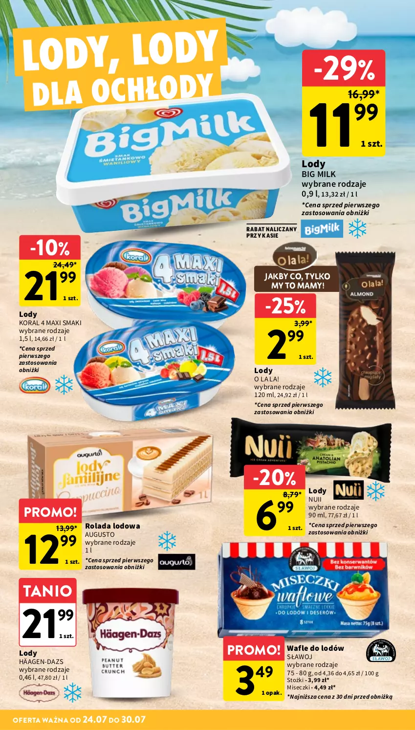 Gazetka promocyjna Intermarche - Gazetka promocyjna - ważna 24.07 do 30.07.2025 - strona 20 - produkty: Big Milk, Lody, Rolada, Wafle, Wafle do lodów