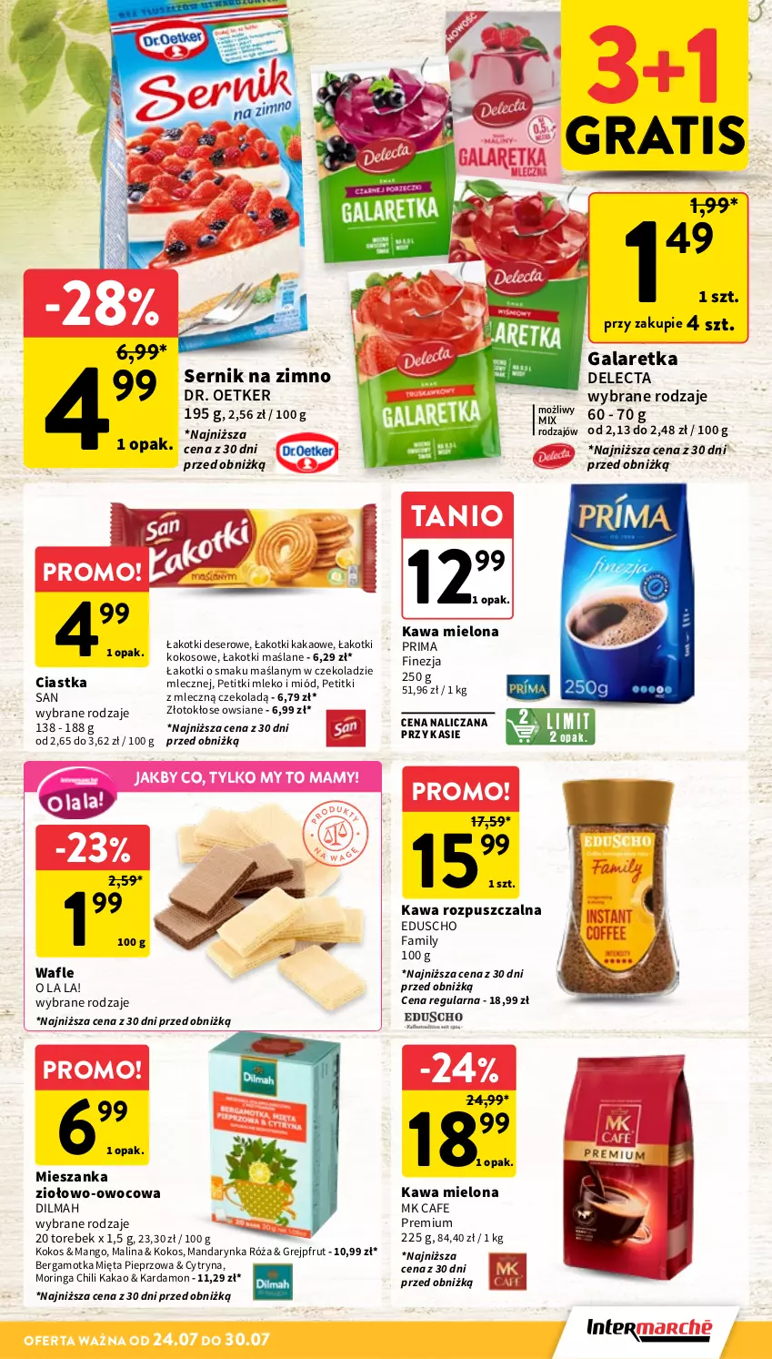 Gazetka promocyjna Intermarche - Gazetka promocyjna - ważna 24.07 do 30.07.2025 - strona 21 - produkty: Ciastka, Delecta, Deser, Dilmah, Dr. Oetker, Fa, Gala, Galaretka, Gra, Grejpfrut, Kakao, Kawa, Kawa mielona, Kawa rozpuszczalna, Kokos, Mango, Mięta, Miód, Mleko, Pieprz, Prima, Róża, Ser, Wafle