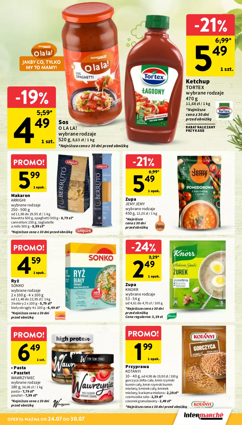 Gazetka promocyjna Intermarche - Gazetka promocyjna - ważna 24.07 do 30.07.2025 - strona 23 - produkty: Czosnek, Czosnek granulowany, Gra, Ketchup, Kminek, Kminek cały, Knorr, Kurkuma, Makaron, Pasztet, Ryż, Sonko, Sos, Spaghetti, Tagliatelle, Zupa