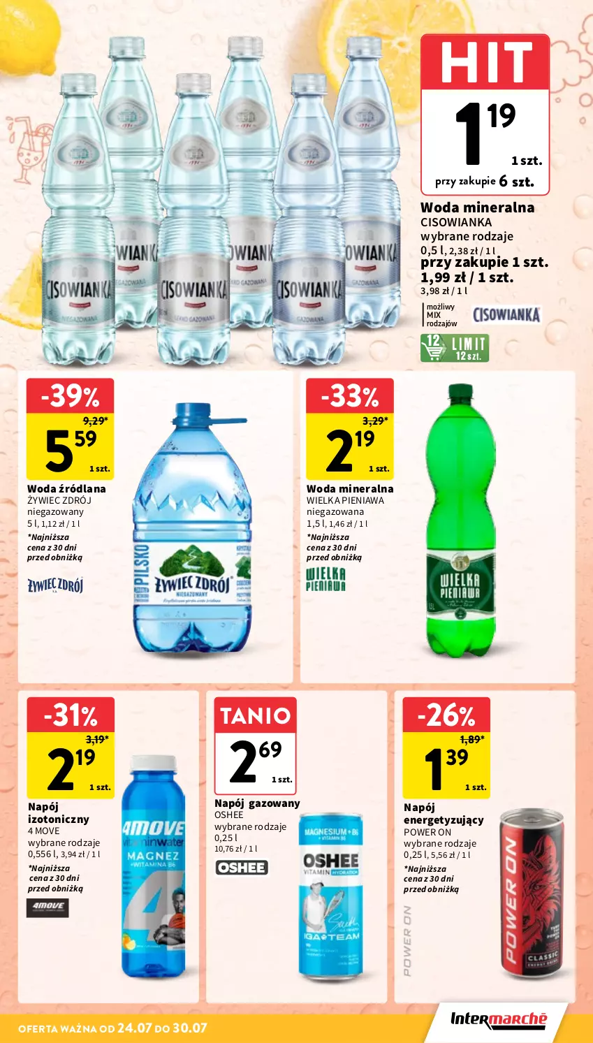 Gazetka promocyjna Intermarche - Gazetka promocyjna - ważna 24.07 do 30.07.2025 - strona 25 - produkty: Cisowianka, LANA, Napój, Napój gazowany, Napój izotoniczny, Oshee, Woda, Woda mineralna