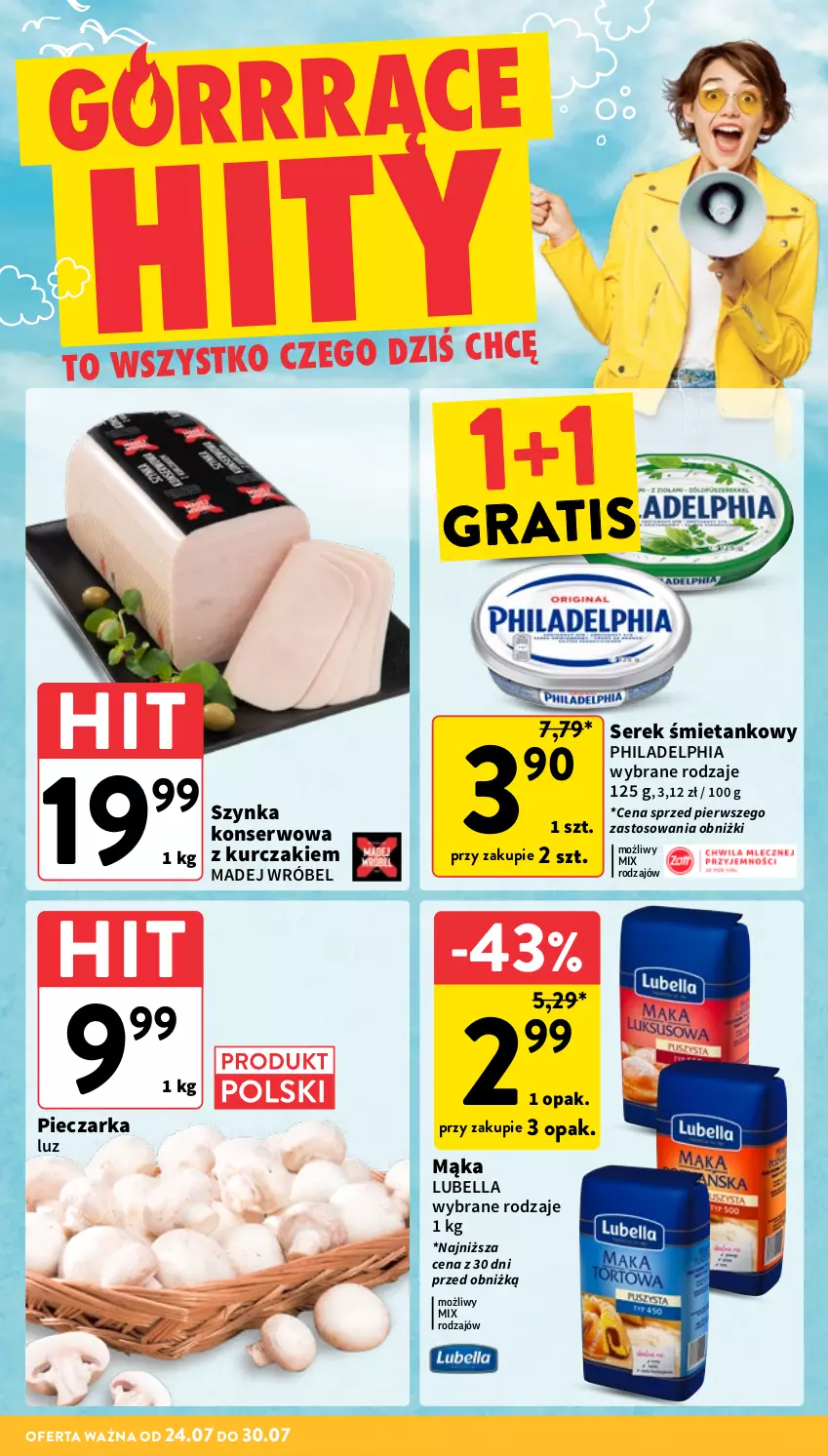 Gazetka promocyjna Intermarche - Gazetka promocyjna - ważna 24.07 do 30.07.2025 - strona 4 - produkty: Bell, Bella, Gra, Kurczak, Lubella, Madej Wróbel, Mąka, Philadelphia, Piec, Pieczarka, Ser, Serek, Szynka, Szynka konserwowa