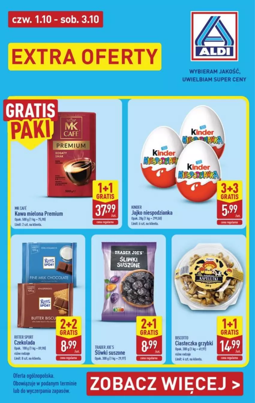 Gazetka promocyjna Aldi - Extra oferty - ważna 01.10 do 03.10.2026 - strona 1 - produkty: Czekolada, Fa, Gra, Kawa, Kawa mielona, Kinder, Por, Ritter Sport, Sport