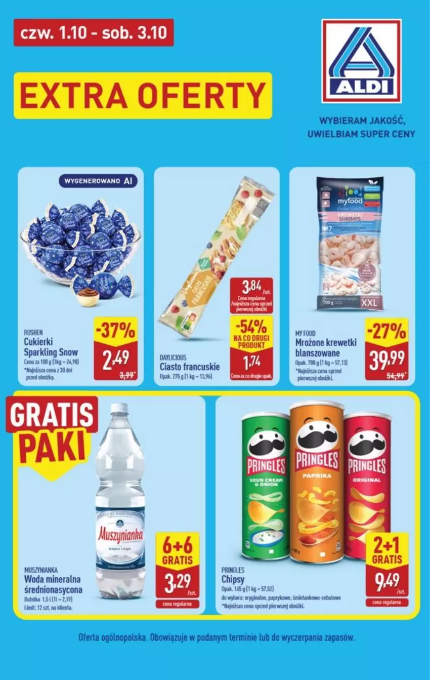 Gazetka promocyjna Aldi - Extra oferty - ważna 01.10 do 03.10.2026 - strona 4 - produkty: Chipsy, Ciasto francuskie, Gin, Gra, Krewetki, Pringles, Woda, Woda mineralna