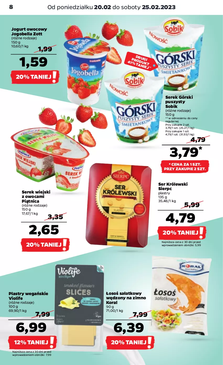 Gazetka promocyjna Netto - Artykuły spożywcze - ważna 20.02 do 25.02.2023 - strona 8 - produkty: Bell, Bella, Jogobella, Jogurt, Jogurt owocowy, Królewski, Piątnica, Sałat, Ser, Serek, Serek wiejski, Zott