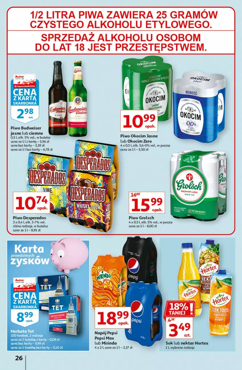 Gazetka promocyjna Auchan - Hiper porządki Hipermarkety - ważna 18.02 do 25.02.2021 - strona 26 - produkty: Desperados, Hortex, Koc, Mirinda, Nektar, Okocim, Pepsi, Pepsi max, Piwo, Ser, Sok, Szyna