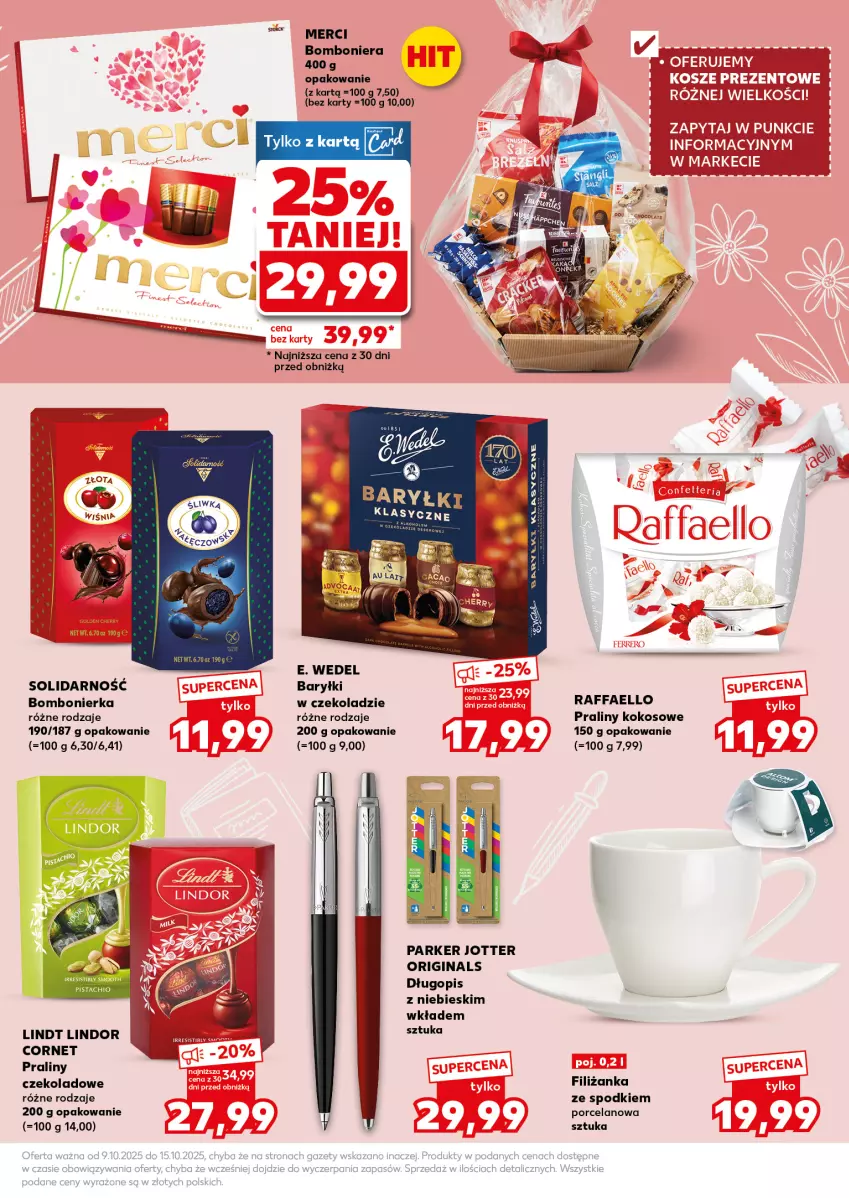 Gazetka promocyjna Kaufland - Mocny Start - ważna 13.10 do 15.10.2025 - strona 15 - produkty: Baryłki, Bomboniera, Długopis, E. Wedel, Fa, Filiżanka, Gin, Kokos, Lindor, Lindt, Merci, Por, Praliny, Raffaello