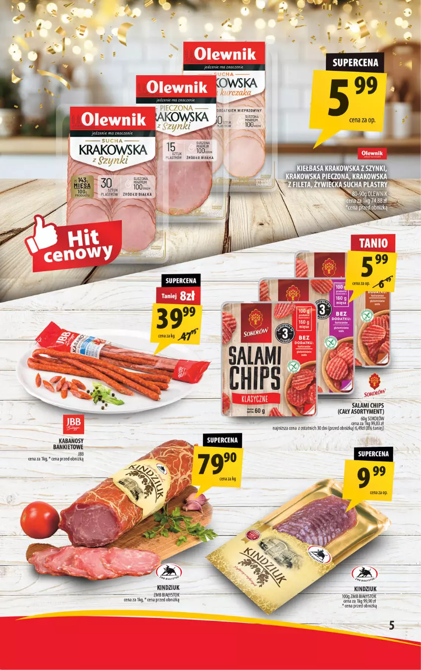 Gazetka promocyjna Arhelan - Gazetka - ważna 27.12.2024 do 05.01.2025 - strona 5 - produkty: Kabanos, Kindziuk, Piec, Salami, Sok, Sokołów