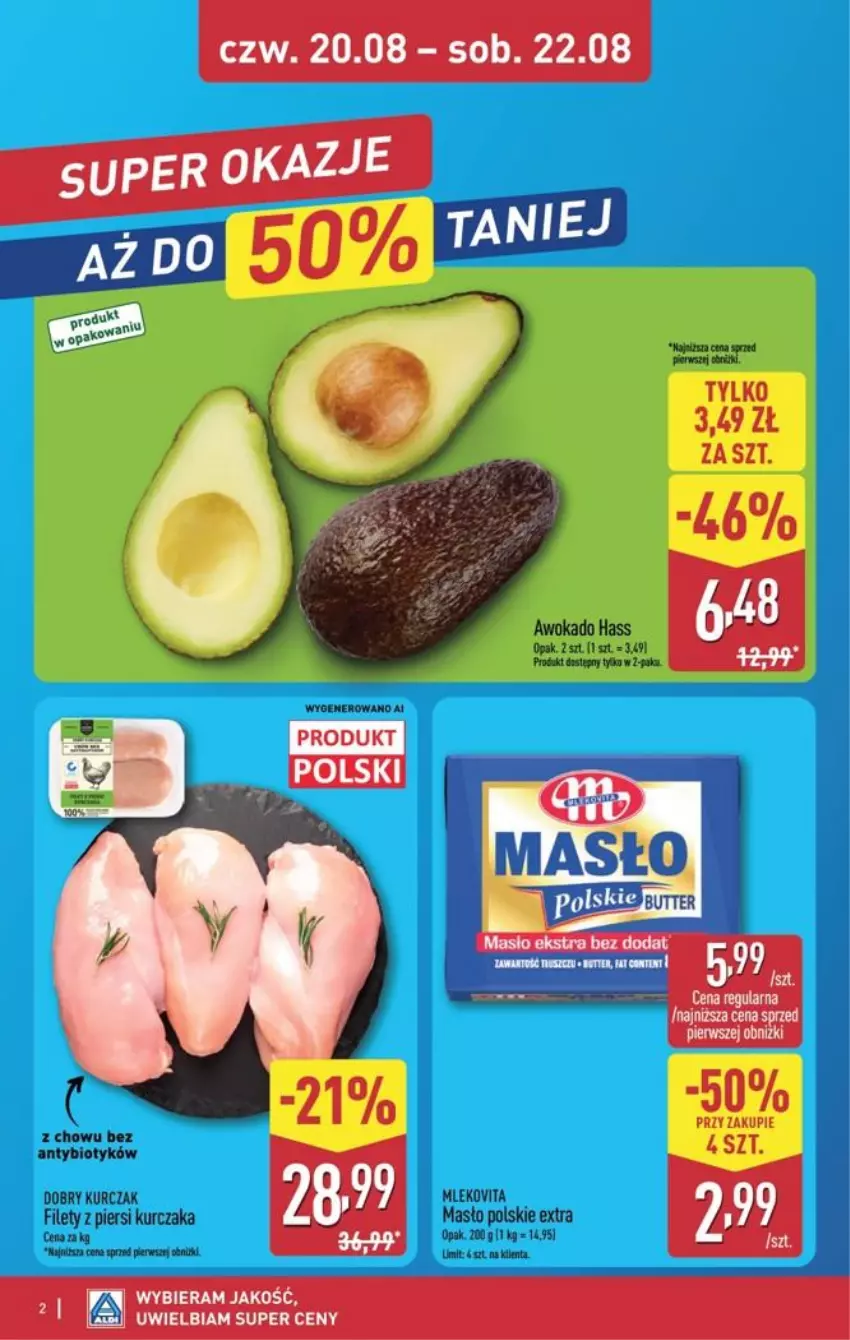 Gazetka promocyjna Aldi - Oferta weekendowa - ważna 20.08 do 22.08.2026 - strona 2 - produkty: Kurczak, Masło, Mleko