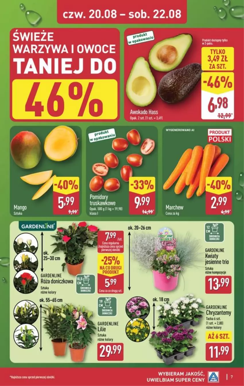 Gazetka promocyjna Aldi - Oferta weekendowa - ważna 20.08 do 22.08.2026 - strona 7 - produkty: Fa, Owoce, Róża, Warzywa, Warzywa i owoce