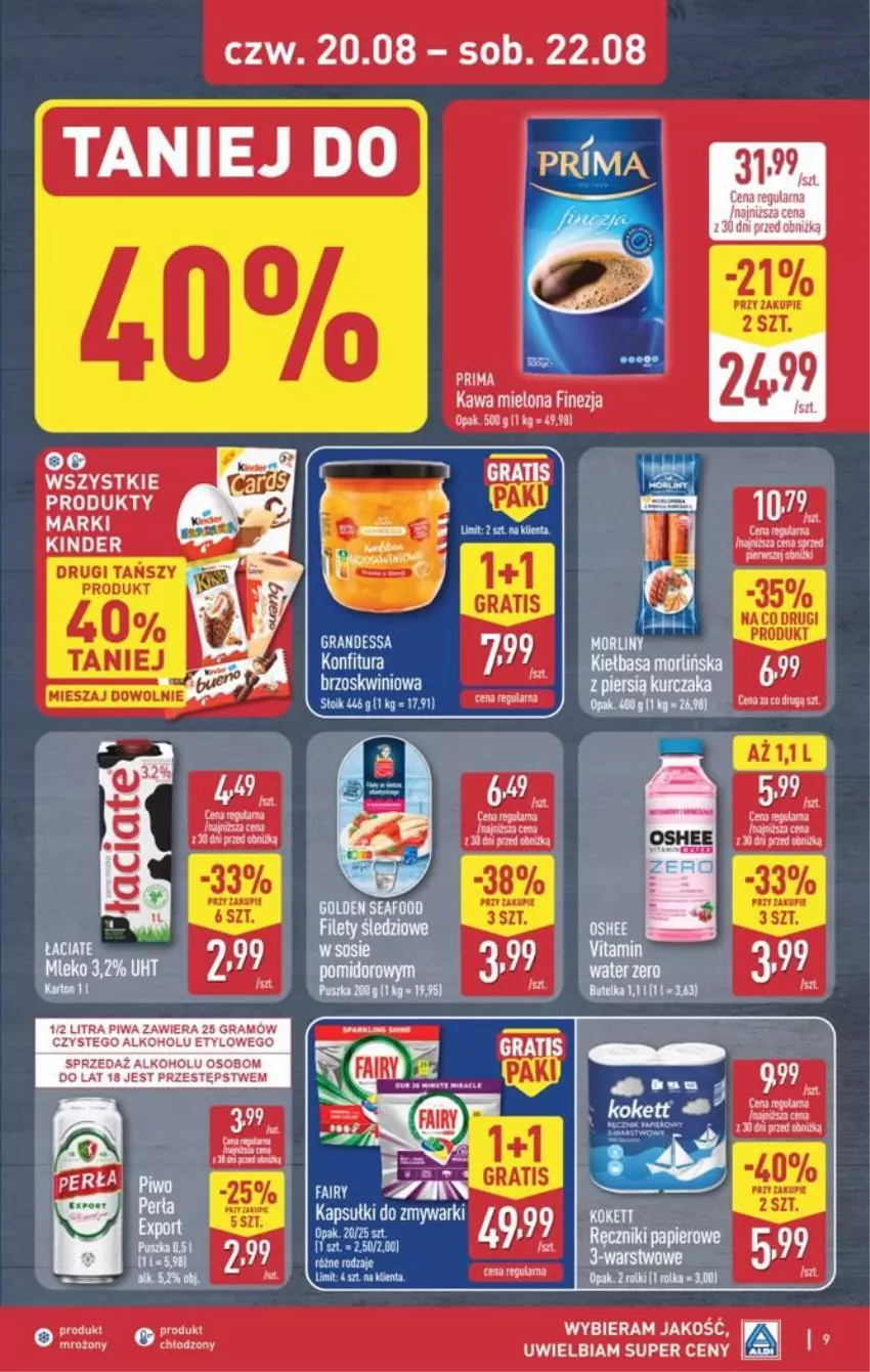 Gazetka promocyjna Aldi - Oferta weekendowa - ważna 20.08 do 22.08.2026 - strona 9 - produkty: Fa, Fairy, Gra, Kawa, Kawa mielona, Kinder, Konfitura, Piwa, Zmywarki