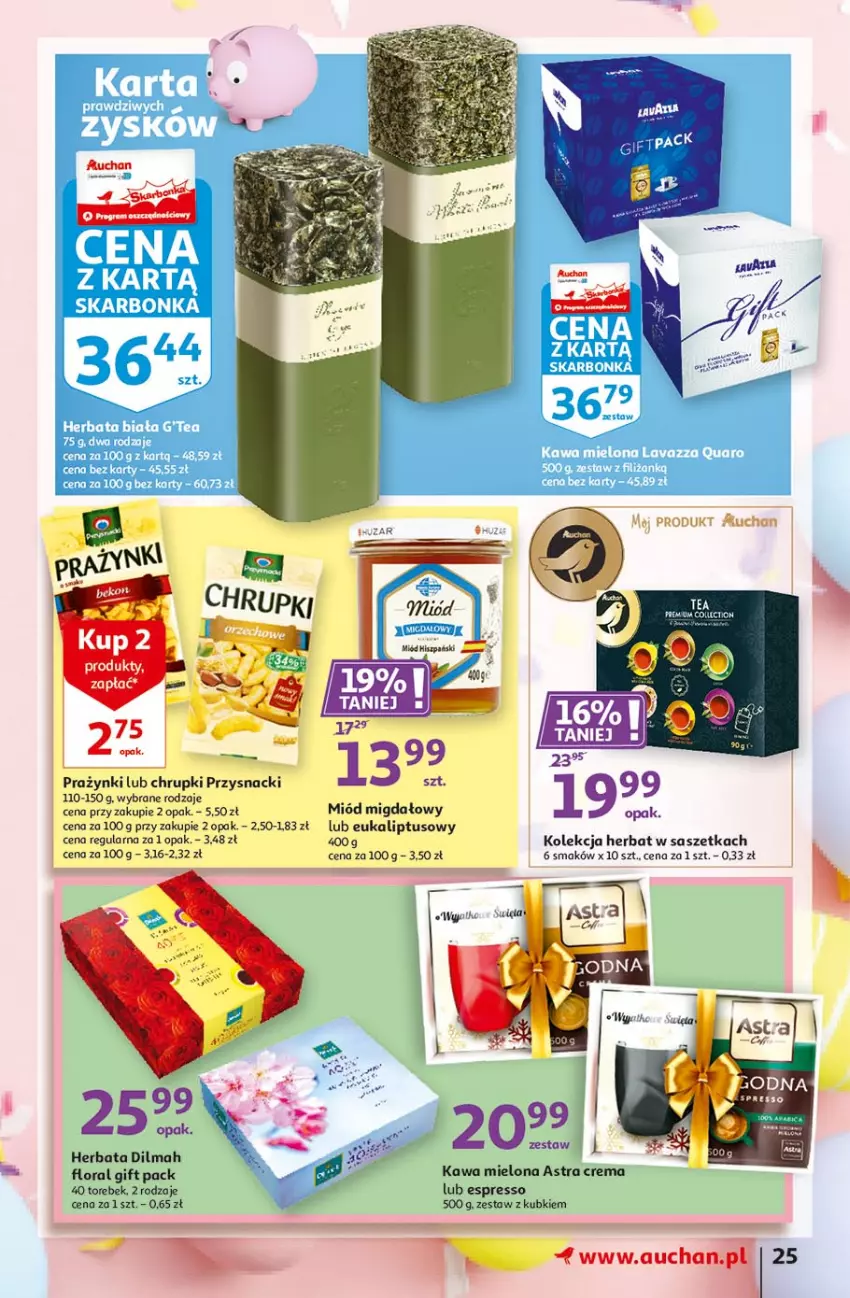 Gazetka promocyjna Auchan - Przygotuj się do Świąt Hipermarkety - ważna 18.03 do 24.03.2021 - strona 25 - produkty: Chrupki, Dilmah, Flora, Herbata, Kawa, Kawa mielona, Miód, Przysnacki