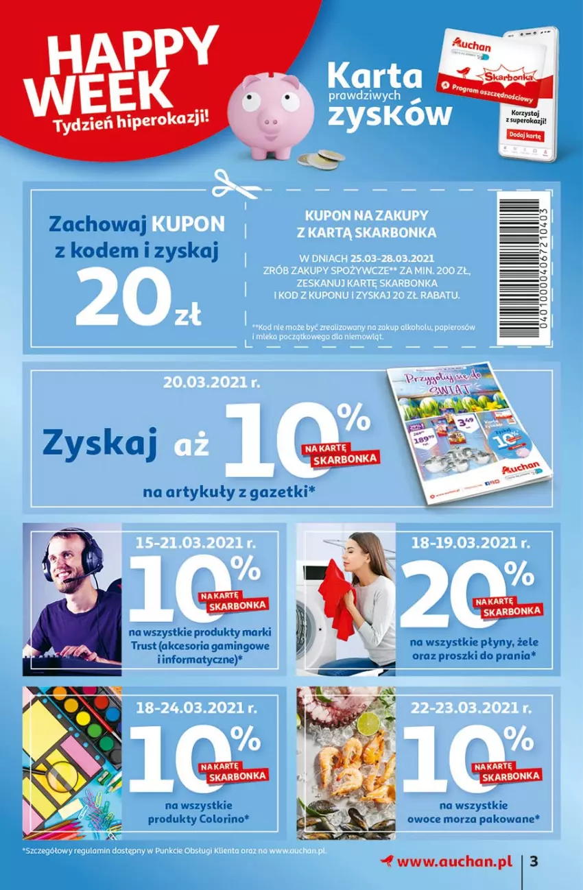 Gazetka promocyjna Auchan - Przygotuj się do Świąt Hipermarkety - ważna 18.03 do 24.03.2021 - strona 3 - produkty: Owoce, Owoce morza, Rust