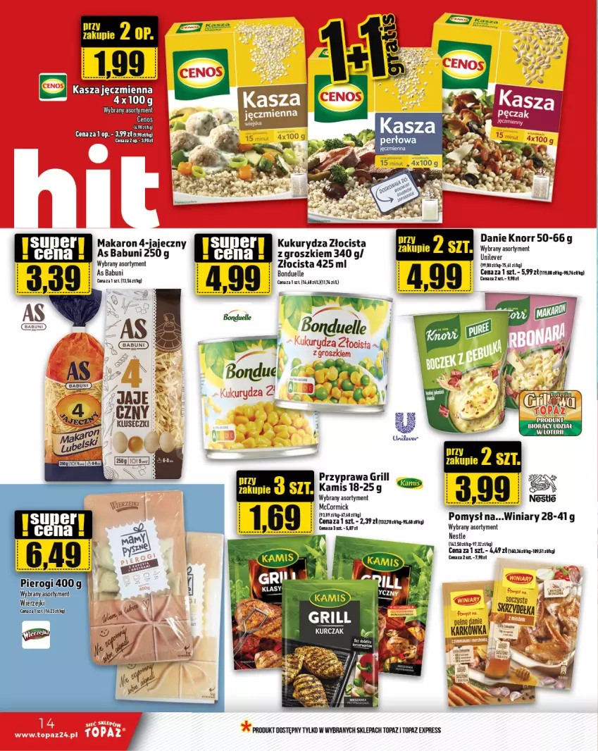 Gazetka promocyjna Topaz - Gazetka - ważna 06.06 do 12.06.2024 - strona 14 - produkty: Babuni, Bonduelle, Fa, Grill, Kamis, Knorr, Kukurydza, Makaron, Top, Winiary