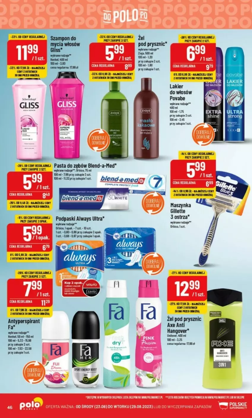 Gazetka promocyjna PoloMarket - ważna 23.08 do 29.08.2023 - strona 41 - produkty: Antyperspirant, Blend-a-Med, Fa, Lakier, Noż, Ziaja