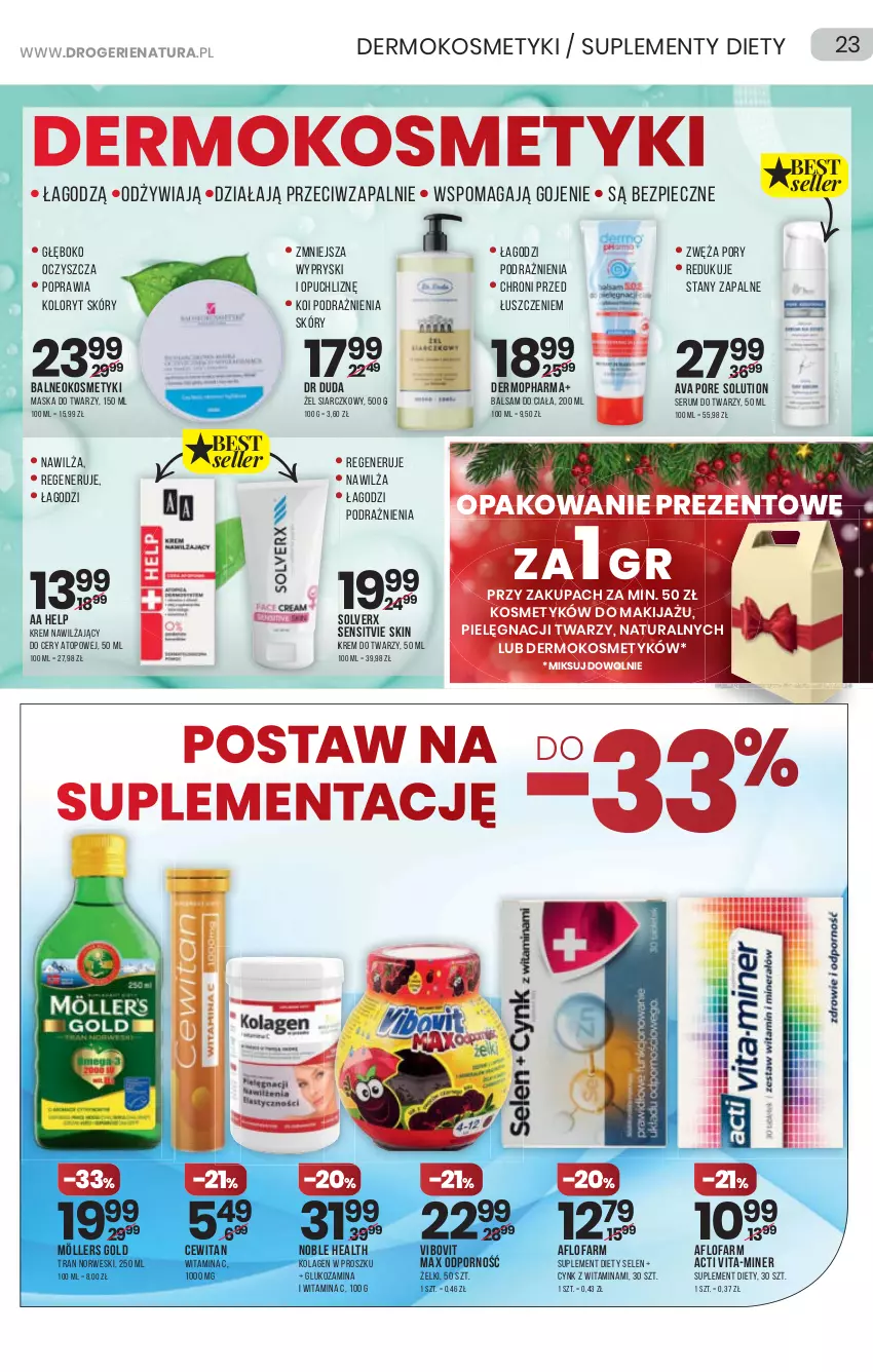 Gazetka promocyjna Drogerie Natura - Gazetka Drogerie Natura - ważna 02.12 do 15.12.2021 - strona 23 - produkty: Balsam do ciała, Cynk, Duda, Fa, Kolagen, Krem do twarzy, Krem nawilżający, Maska, Maska do twarzy, Möllers, Mop, Piec, Por, Rum, Ser, Serum, Serum do twarzy, Suplement diety, Top, Tran, Vita-Min