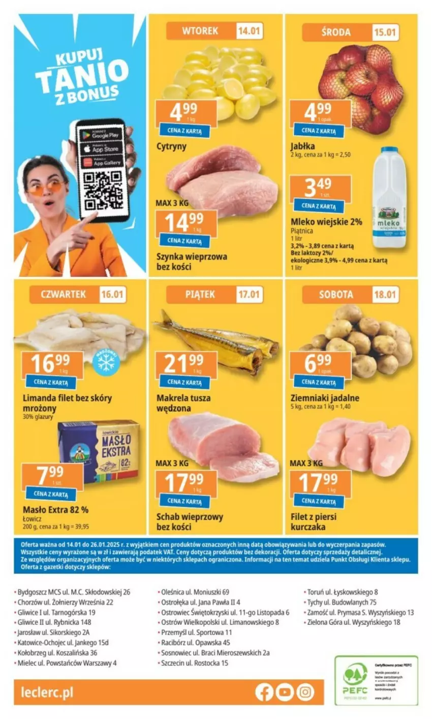 Gazetka promocyjna E Leclerc - ważna 14.01 do 26.01.2025 - strona 26 - produkty: Filet z piersi kurczaka, Gra, Jabłka, Kosz, Kurczak, Lazur, Masło, Mleko, Piątnica, Por, Schab wieprzowy, Sos, Sport, Stock, Szal, Szynka, Szynka wieprzowa, Top, Tusz, Ziemniaki