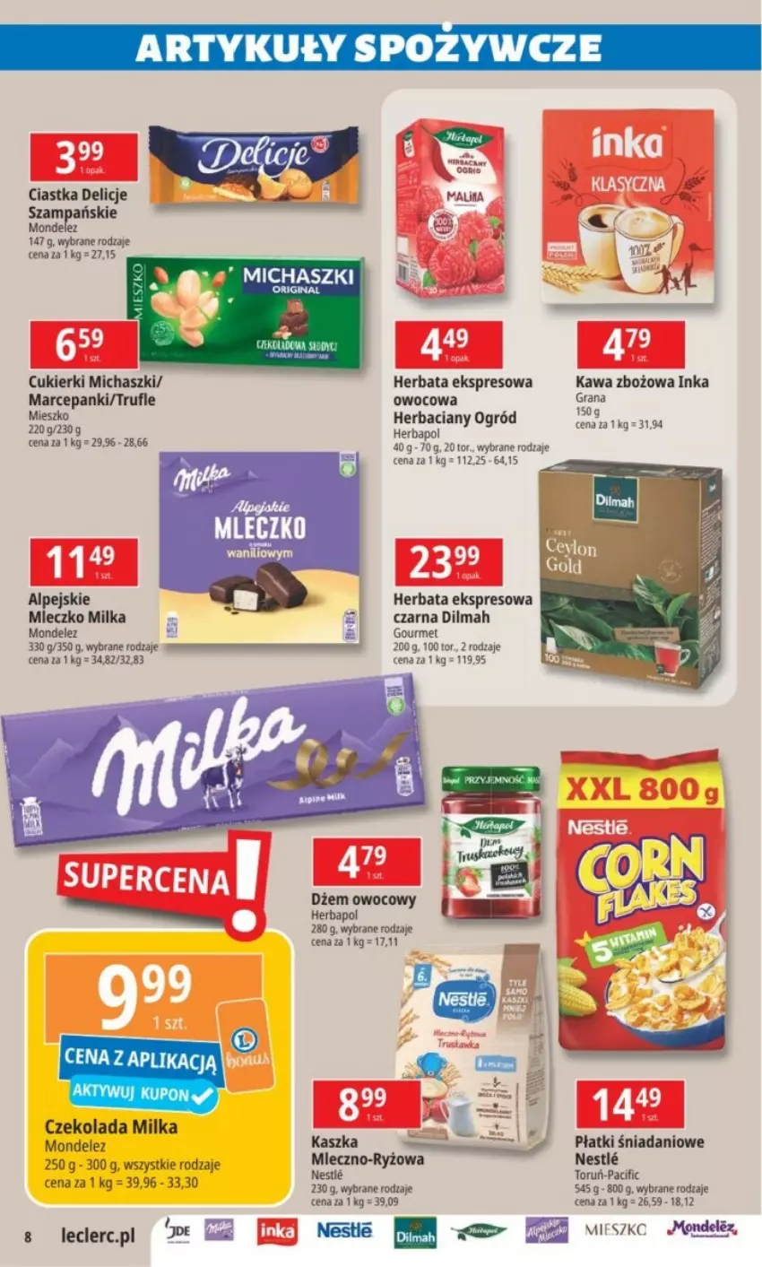 Gazetka promocyjna E Leclerc - ważna 14.01 do 26.01.2025 - strona 31 - produkty: Ciastka, Cif, Cukier, Cukierki, Czekolada, Danio, Delicje, Dilmah, Dżem, Gin, Herbapol, Herbata, Inka, Kawa, Kawa zbożowa, Milka, Mleczko, Ogród, Ryż