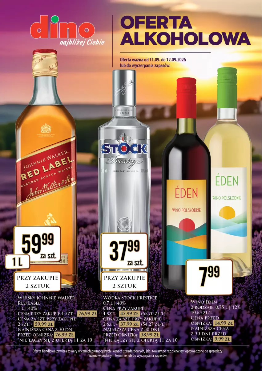 Gazetka promocyjna Dino - Oferta alkoholowa - ważna 11.09 do 12.09.2026 - strona 1 - produkty: Johnnie Walker, Koc, Stock, Whisky, Wino, Wódka